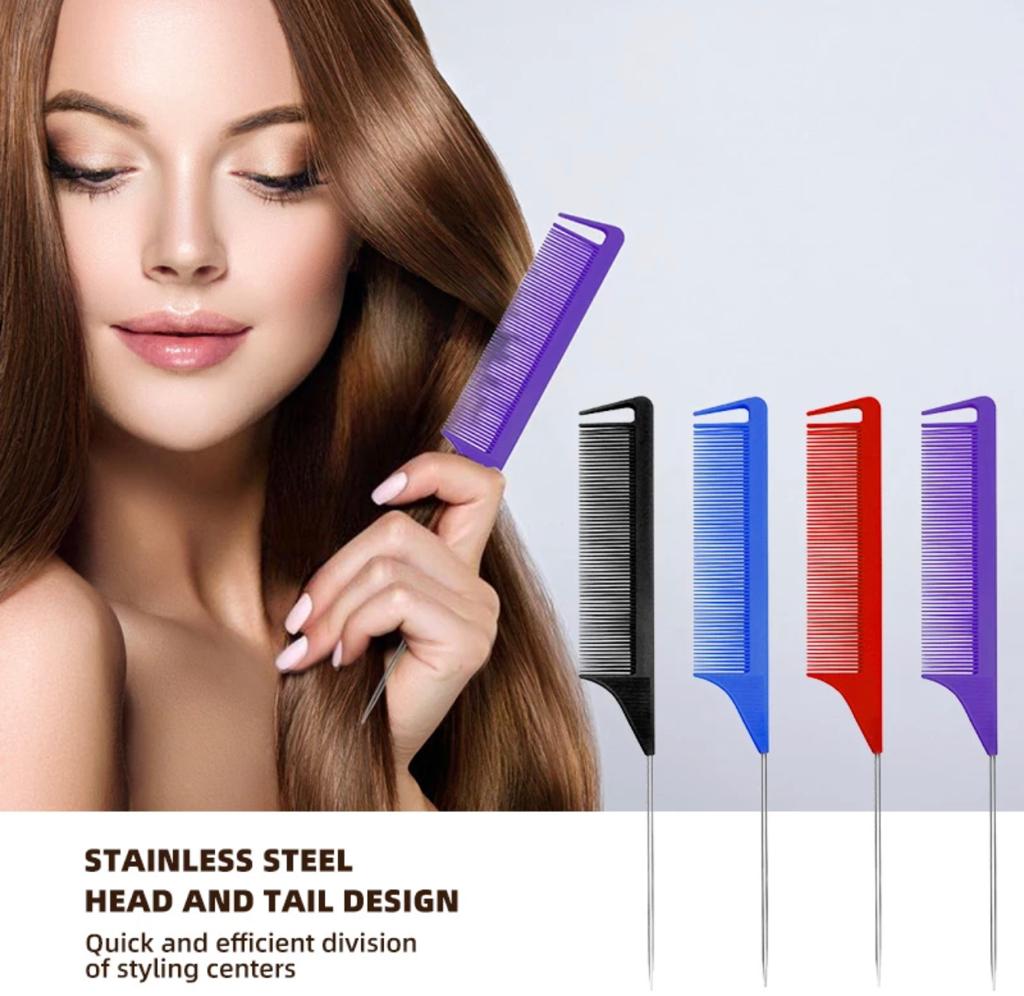 6 Pieces Comb Braiding Comb for Parting, Carbon Fiber Combs Anti-Static  Heat Resistant Tail Comb Styling Comb with Stainless Steel Handle for Hair